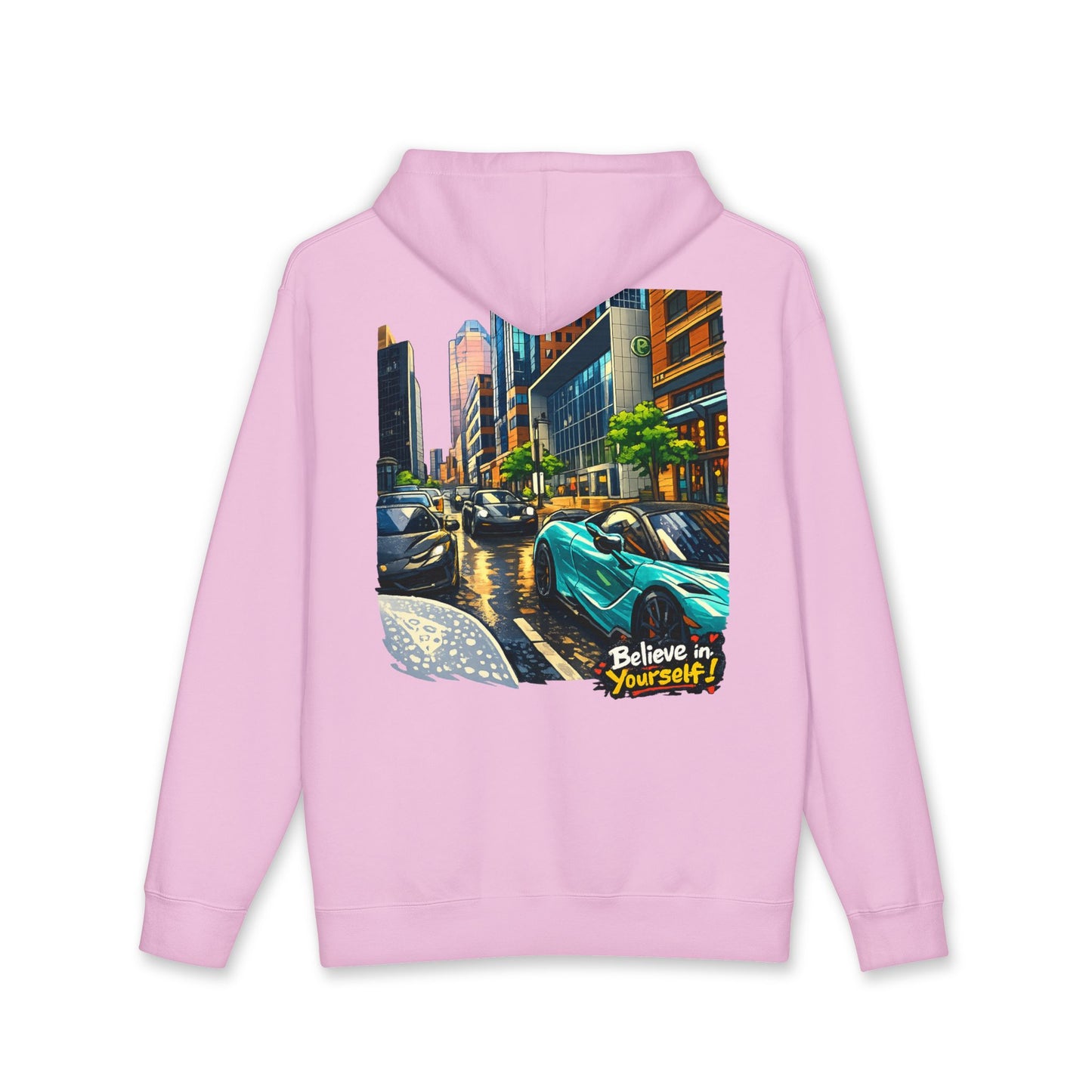 City Streets Hoodie — Urban Rainy Day Car Illustration Pullover